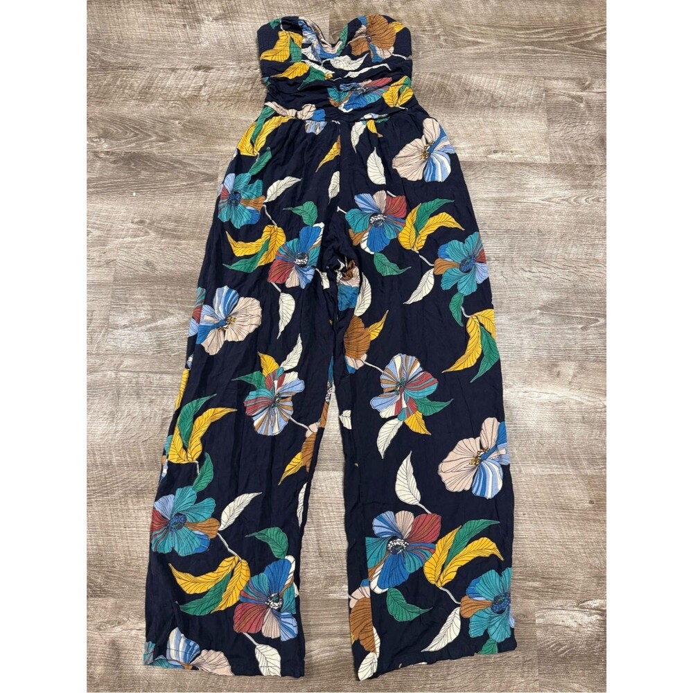 BOG Collective Floral Pattern Smocked Sleeveless Jumpsuit Size Small